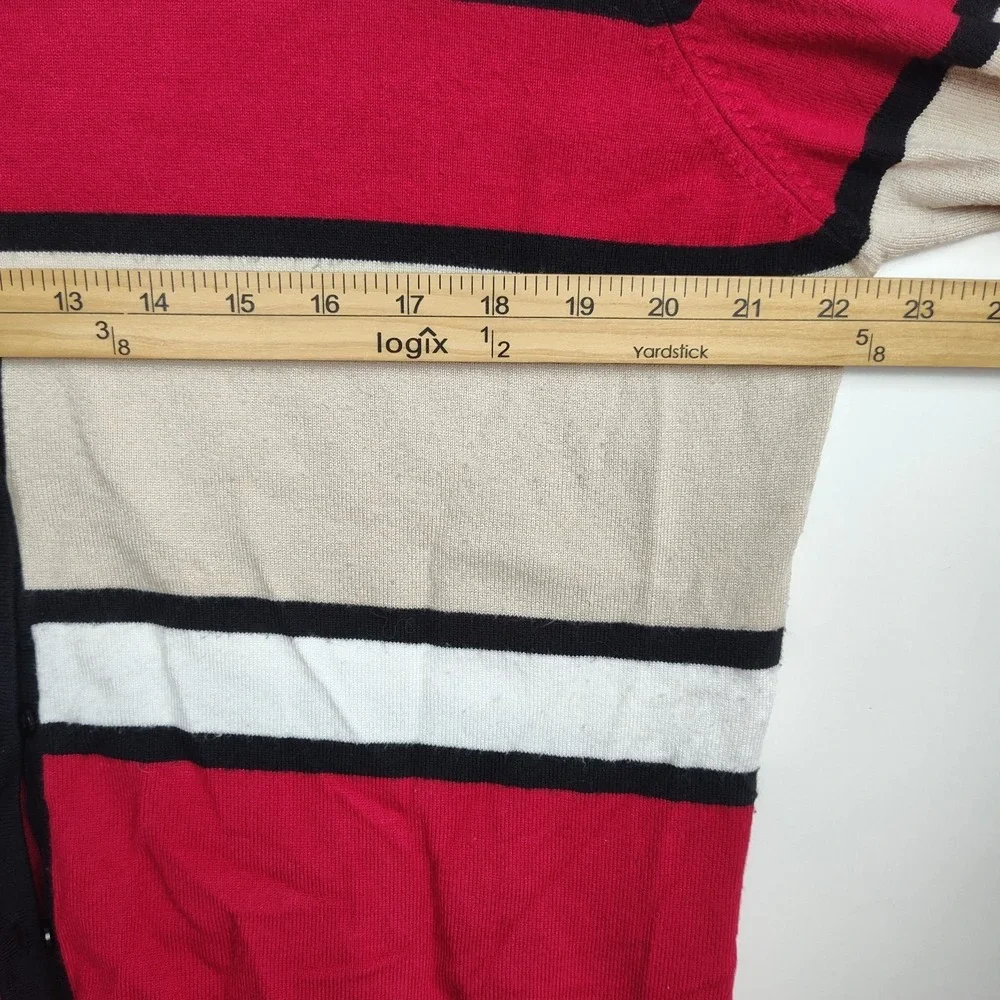Croft & Barrow Cardigan Women's XL Red/Tan/White Colorblock Full-Button 3/4-Slvs